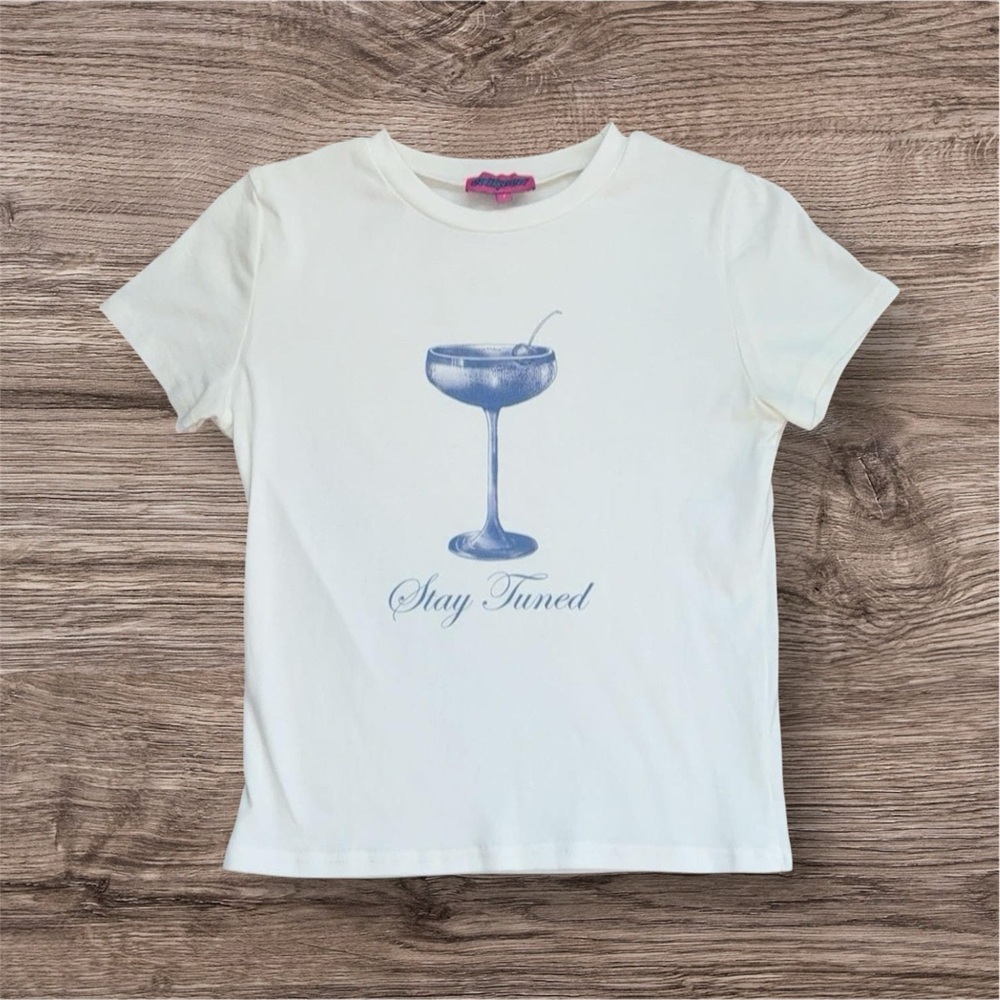 Edikted White T-Shirt with Blue Graphic